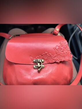 Patricia Nash Coral Red Floral Embossed Crossbody